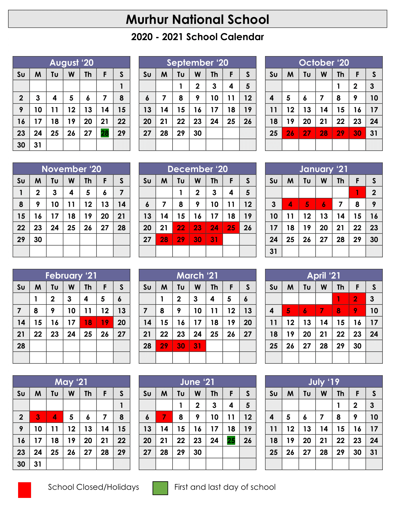 Murhur NS Calendar 20202021 Murhur National School Moyvane, Co. Kerry