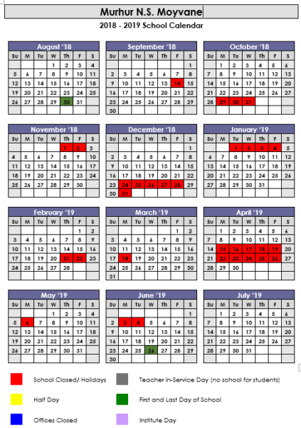 school calendar 2018/2019 - Murhur National School - Moyvane, Co. Kerry